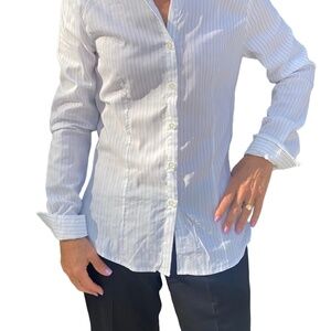 Rosa York Professional Attire White Pinstripe Button Down Top